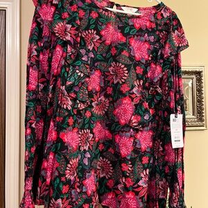 Terra & Sky Pink and Green Floral Blouse